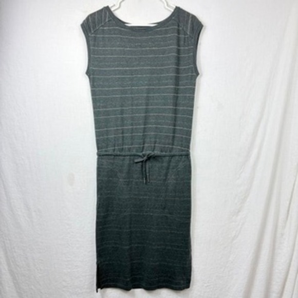 Prana Dresses & Skirts - Prana Dress Sz‎ XS Hemp Blend Gray Striped Sleeveless Drawstring Pockets Eco